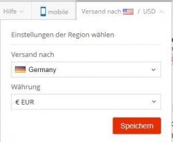 Wahl von Lieferland und Währung